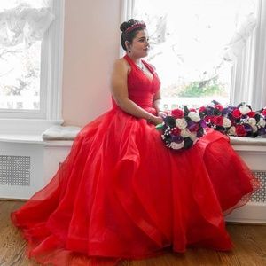 Red Corset Wedding Dress with Train